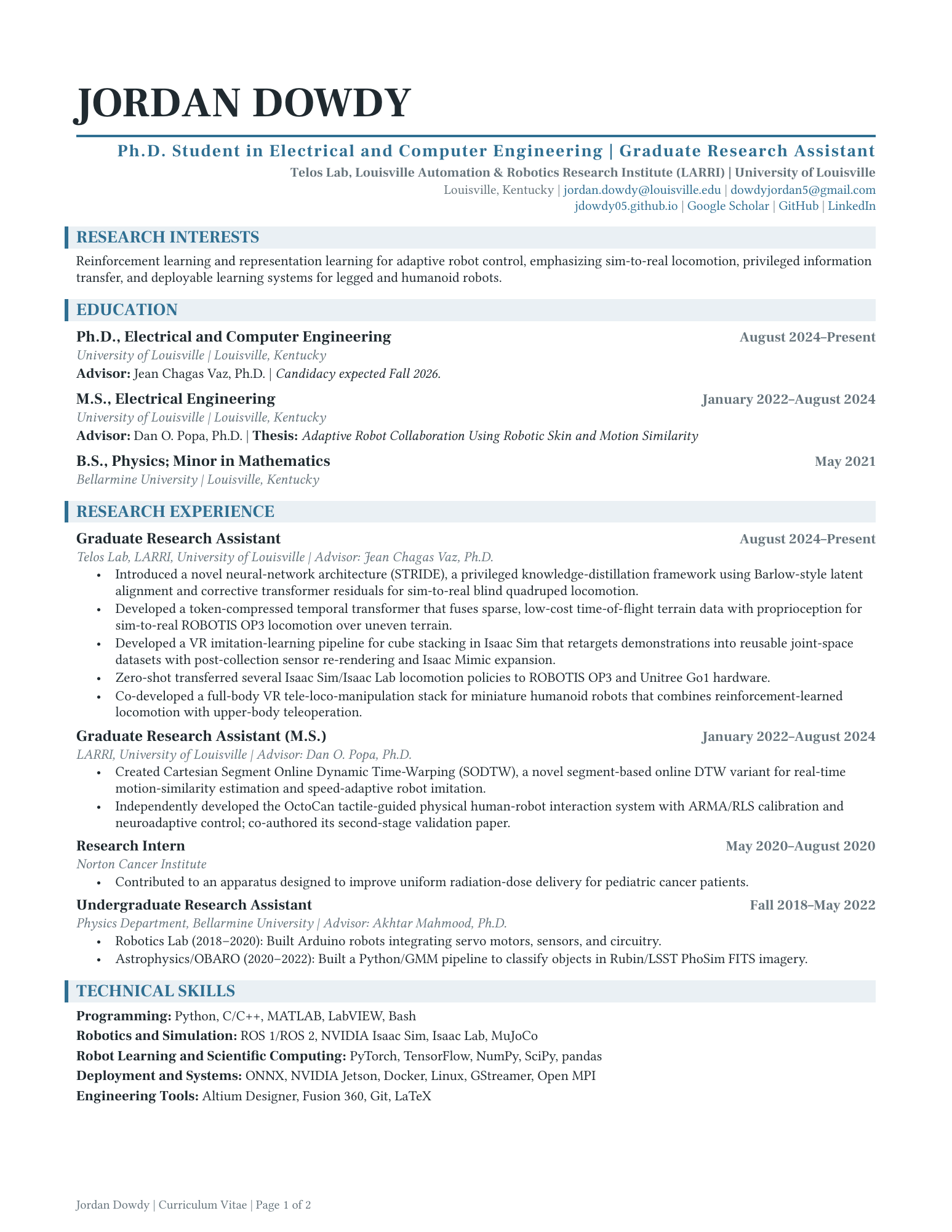 First-page preview of Jordan Dowdy's curriculum vitae
